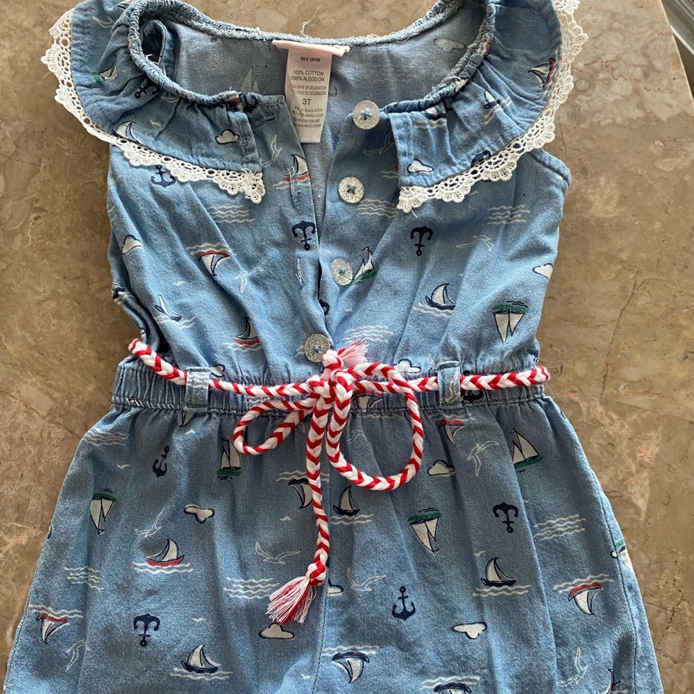 Navy Boat romper super cute for girls!